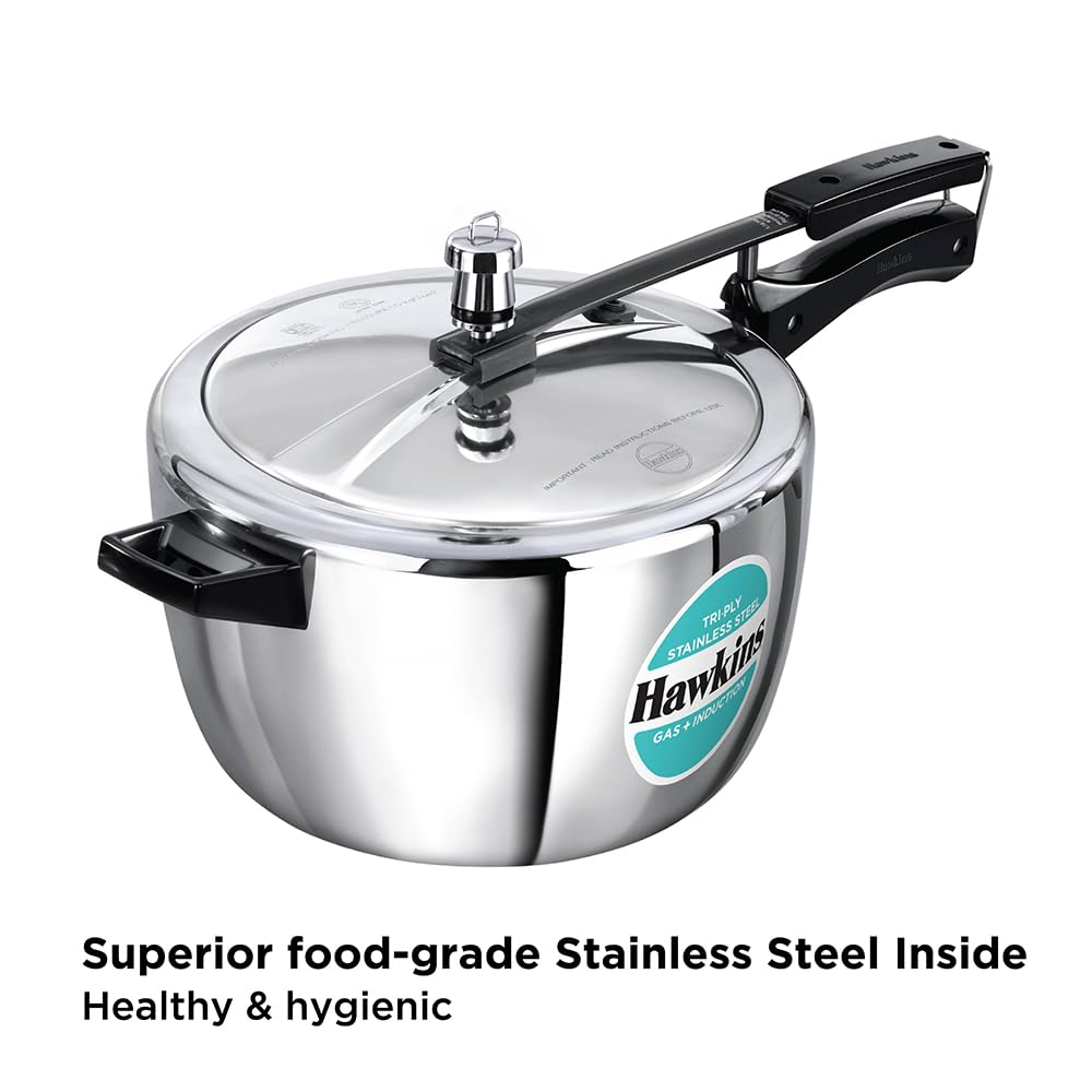 Hawkins 7 Litre Triply Stainless Steel Pressure Cooker,Wide Cooker, Inner Lid Cooker, Silver (HSST7W)