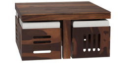 Solid Sheesham Coffee Table 4 Seater with Four Stool for Living Room Center Coffee Table for Bedroom,Cafe, Home