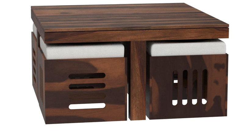 Solid Sheesham Coffee Table 4 Seater with Four Stool for Living Room Center Coffee Table for Bedroom,Cafe, Home