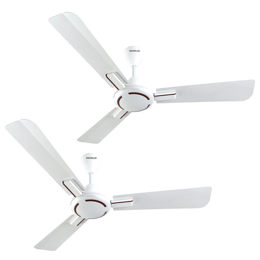 Havells 1200Mm Ambrose Es Ceiling Fan|Premium Finish,Deco. Fan,Elegant Looks,High Air Delivery,Energy Saving,100% Pure Copper Motor|2 Year Warranty By Brand|(4 stars,Pack Of 2,Pearl White Wood)