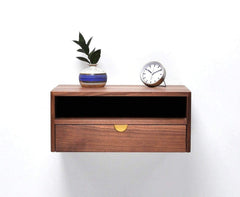 Solid Walnut Floating nightstand with Drawer and Shelf, mid Century Bedside Table, mid Century Modern End Table