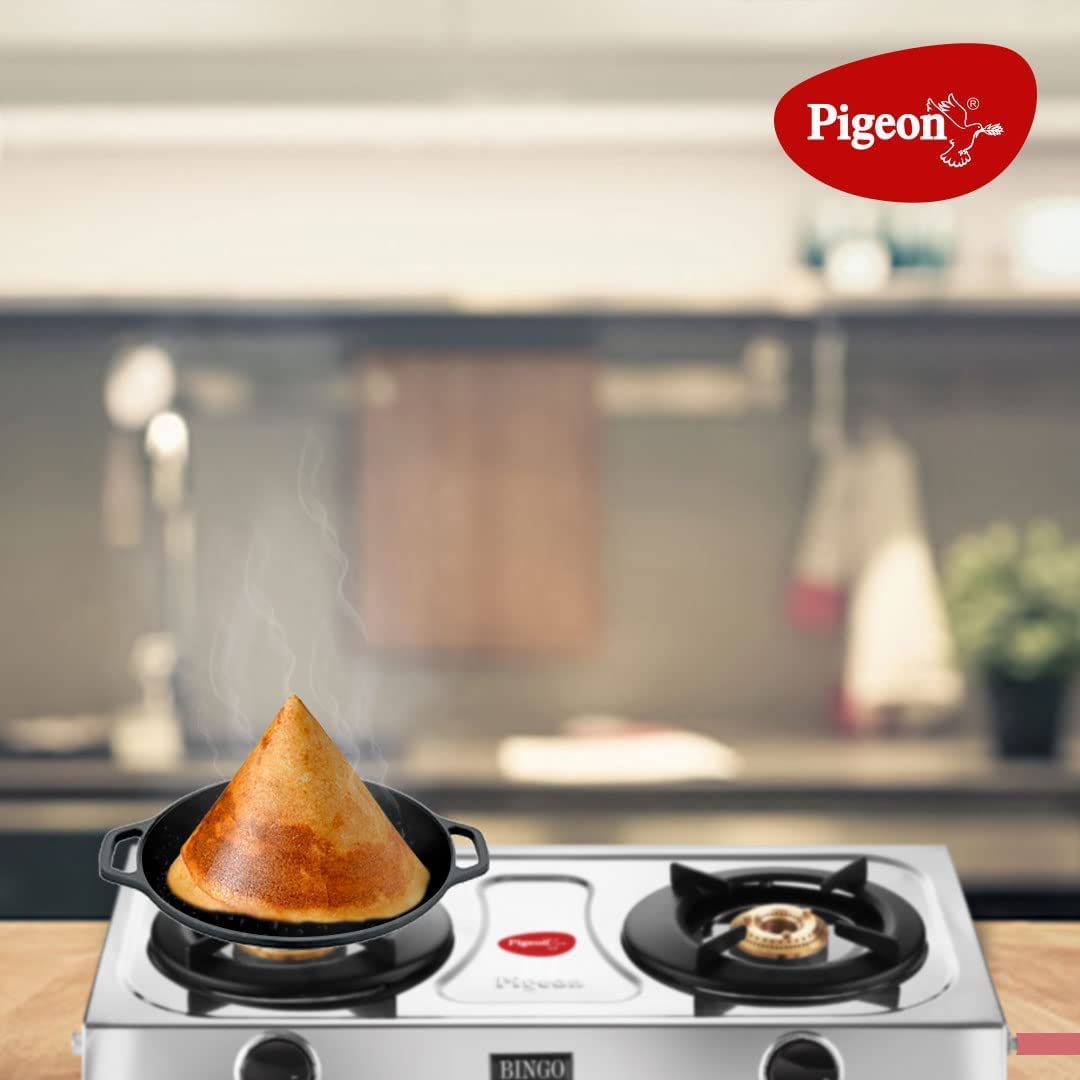 Pigeon Long Lasting Cast Iron Flat Tawa, Naturally Non-Stick, Even Heat Distribution and Retains Heat for Long That Comp