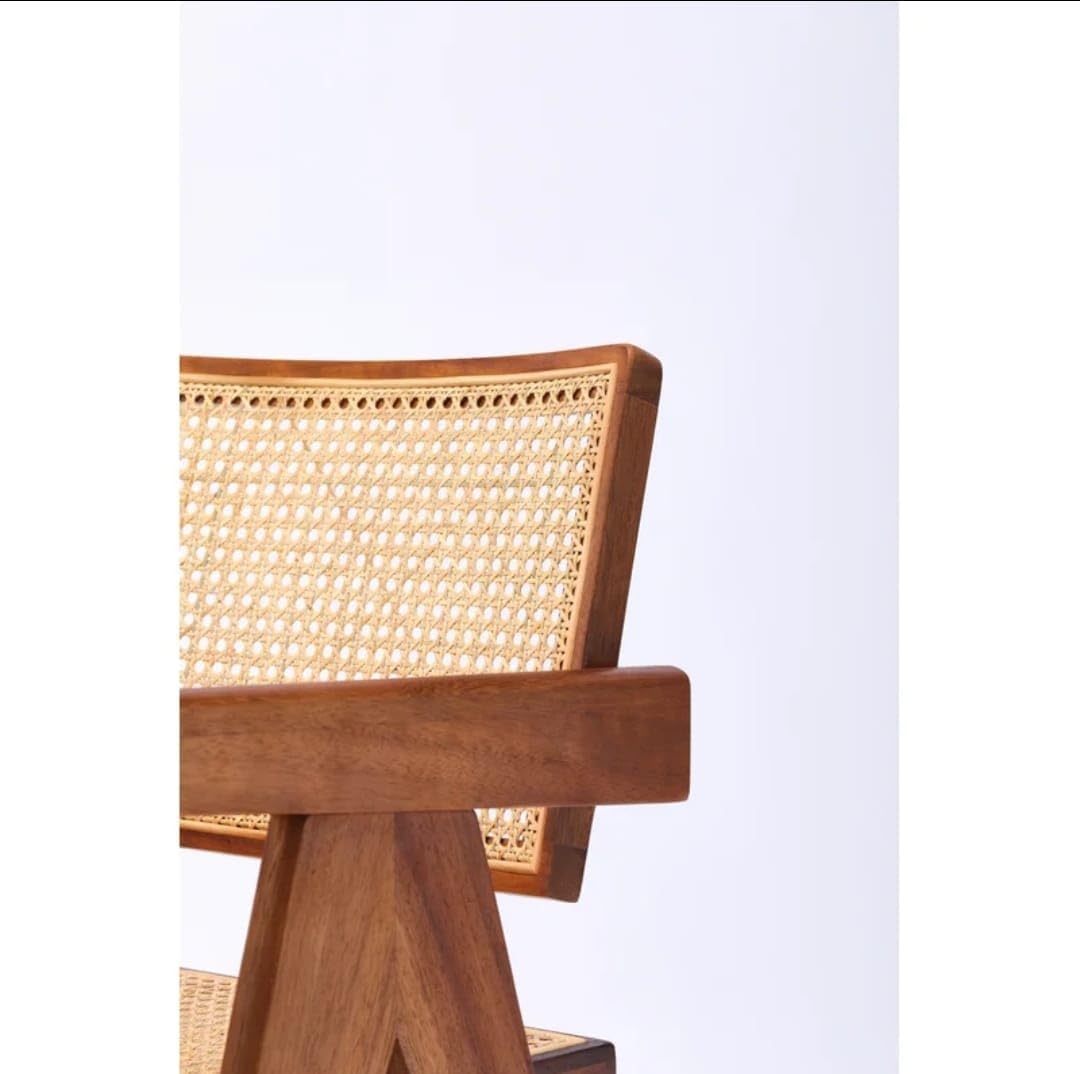 Sheesham Wood Cane Chair for Living Room | Mid-Century Accent Armchair with Handwoven Rattan Back & Seat | Wood