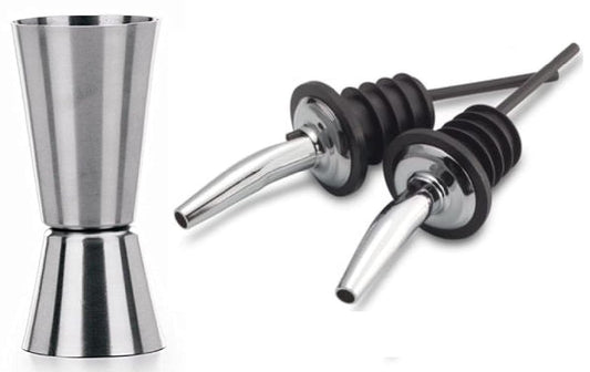 Dynore Stainless Steel Tall Peg Measure 20 & 40 ml with 2 Wine Pourer