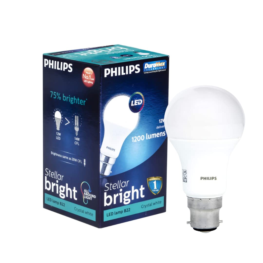 Philips Base B22 12 Watt LED Bulb (Cool Day Light, Pack of 12)