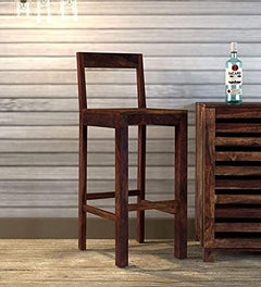 Solid Wooden Bar Chair | Hotel Bar Counter Chair | Cafe Bar Chair in Provincial Light Walnut Finish