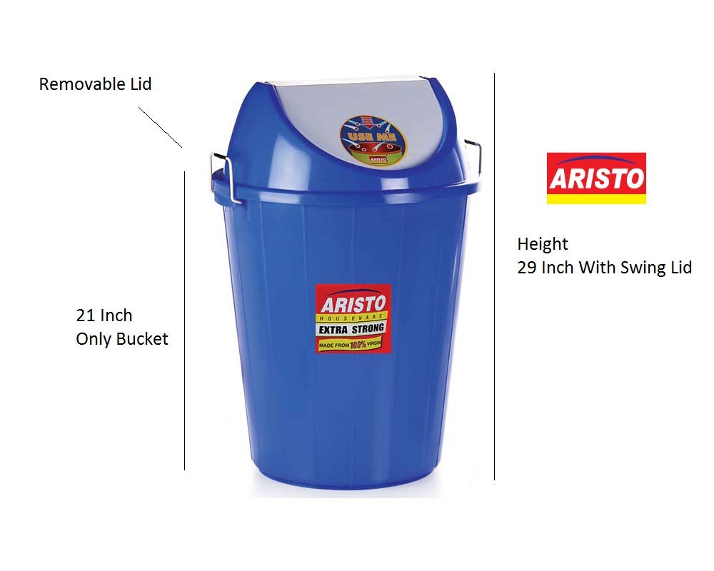 ARISTO Plastic 60L Dustbin with Swing Lid, Blue