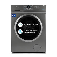 Midea 8Kg/5Kg Inverter Fully Automatic Washer Dryer (Mf100D80B/T-In, Titanium Silver, Inbuilt Heater) - Front Load