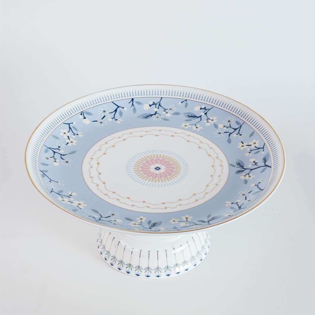 Magique by The Wishing Chair x ClayCraft : River of Flowers Ceramic Cake Stand - 10-Inch | Elegant Pedestal for Desserts and Pastries | Perfect for Cakes, Cupcakes, Tarts, and Pastries