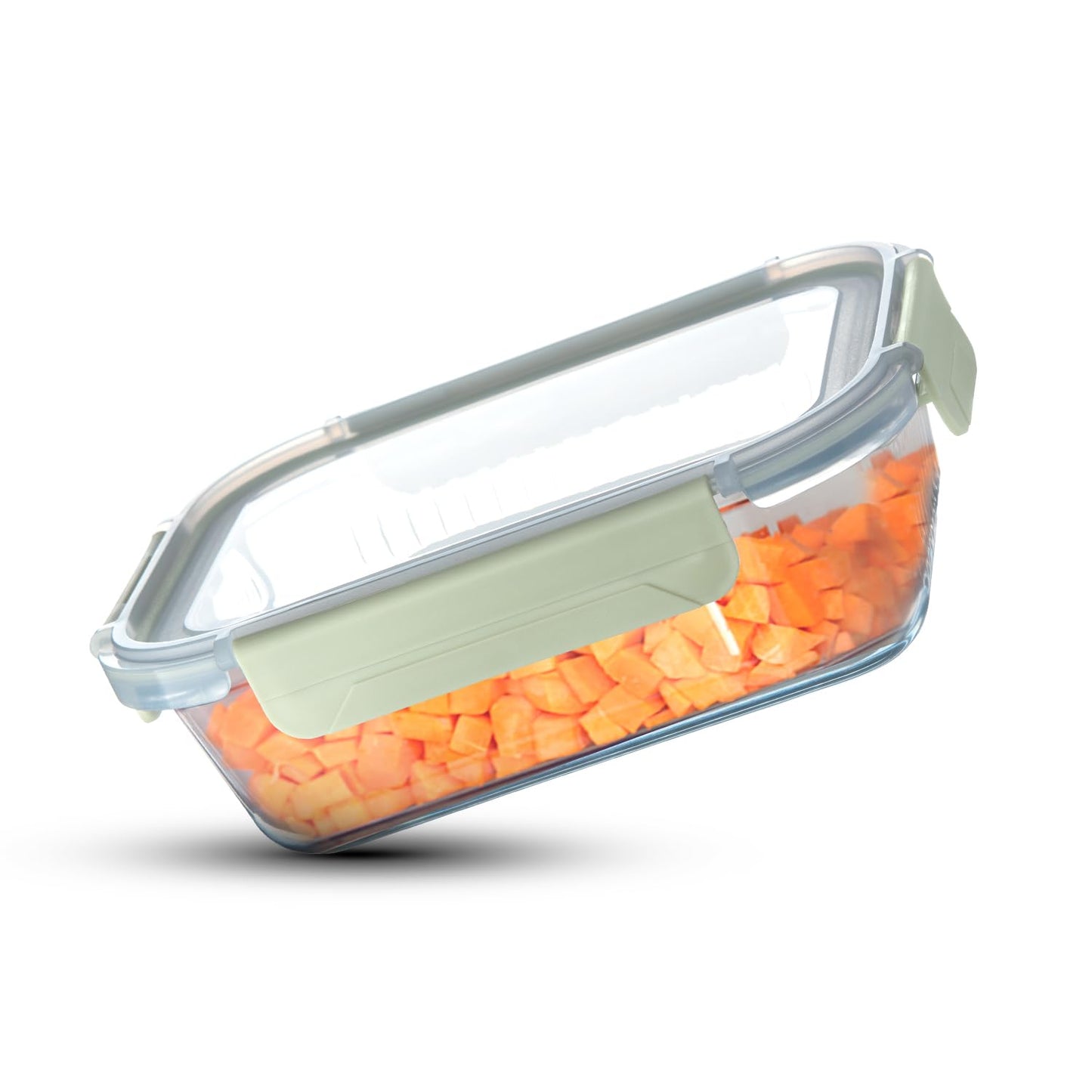 Bergner Smart Lock Borosilicate Rectangular 1.5 L Food Container for Kitchen/Tiffin, Air-Tight Lid with Locking Tabs, Space Saving, Stackable, Microwave & Oven Safe, Food Safe, Dishwasher Safe - Green