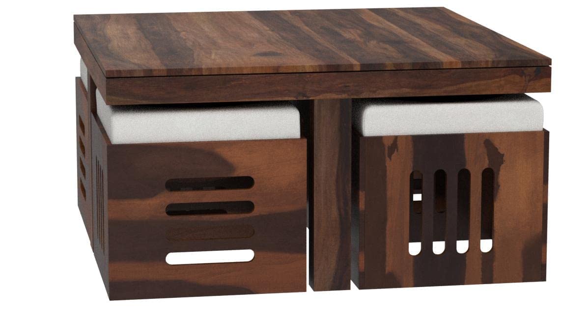 Solid Sheesham Coffee Table 4 Seater with Four Stool for Living Room Center Coffee Table for Bedroom,Cafe, Home