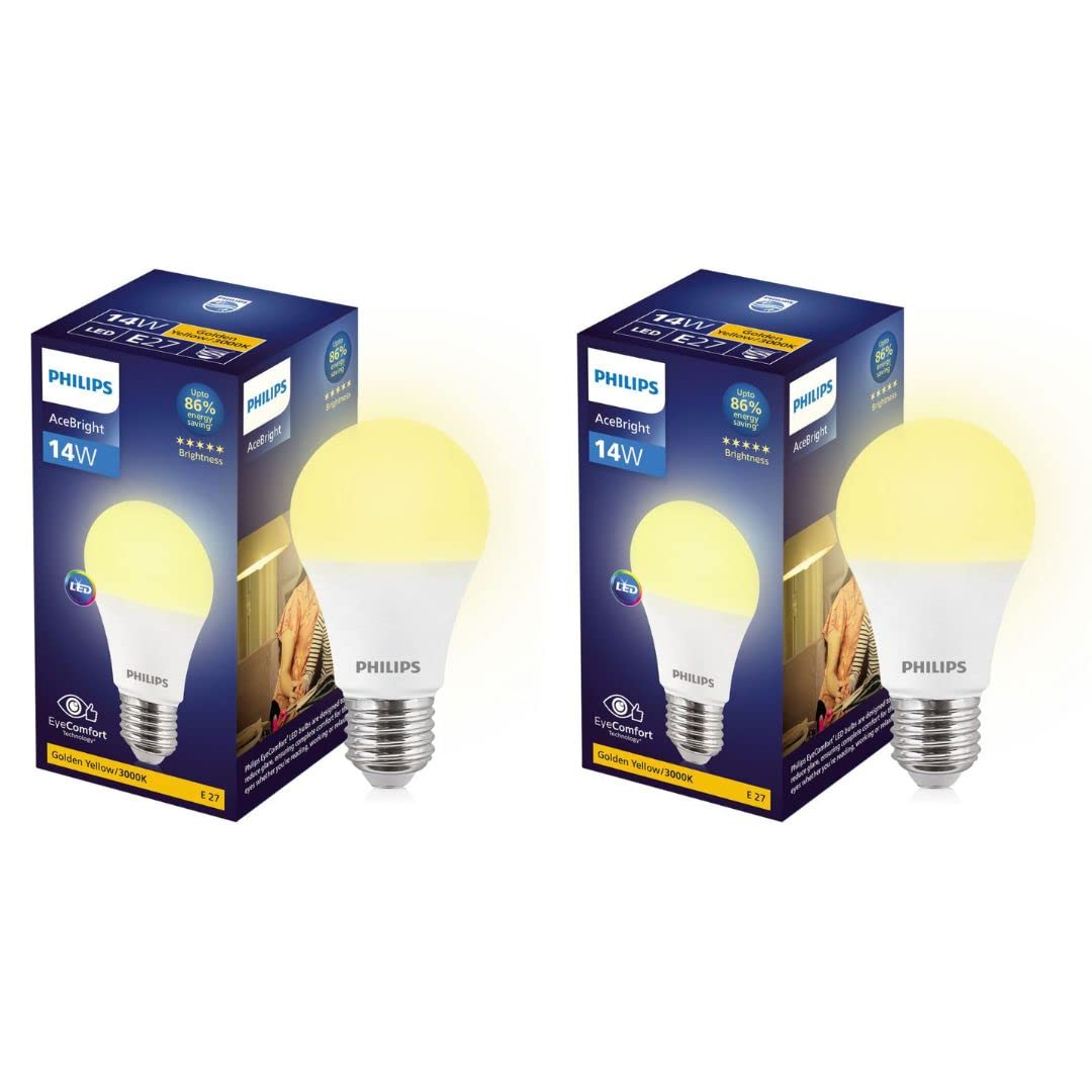 Philips 14-watt LED Bulb - AceBright High Wattage LED Bulb (Pack of 2) (Golden Yellow, B0C3RGY794)
