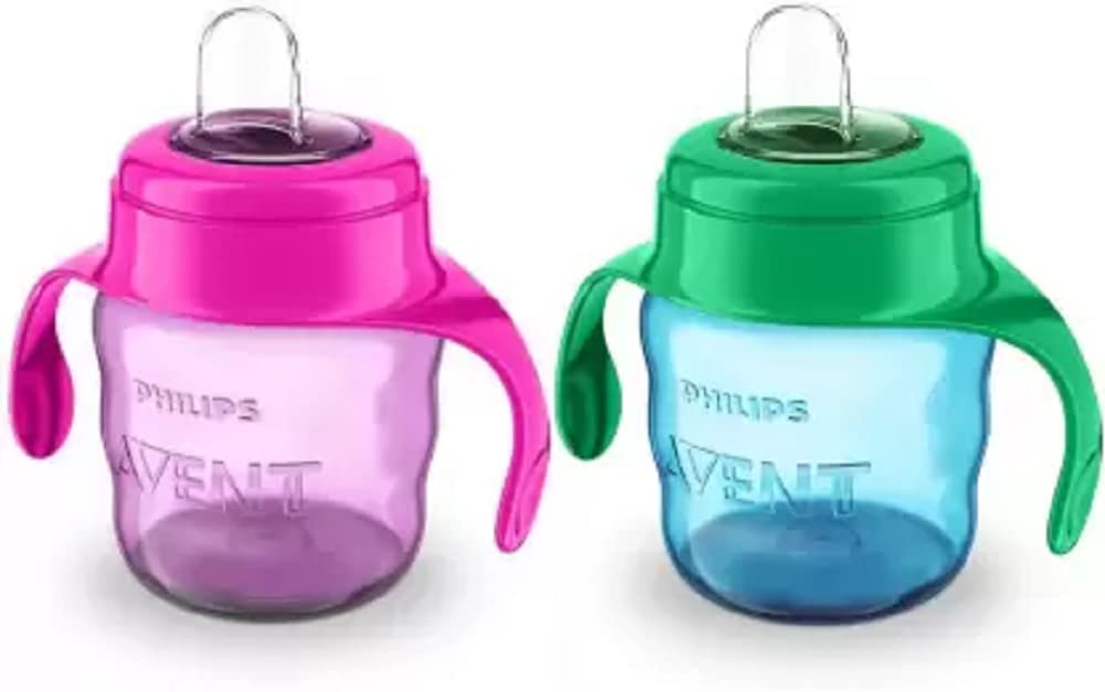 Philips Avent Toddler Spout Cup, 200 Ml, Pack of 2 (1 Blue 1 Pink) Twin Handle, Plastic Material