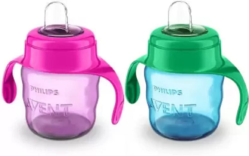 Philips Avent Toddler Spout Cup, 200 Ml, Pack of 2 (1 Blue 1 Pink) Twin Handle, Plastic Material