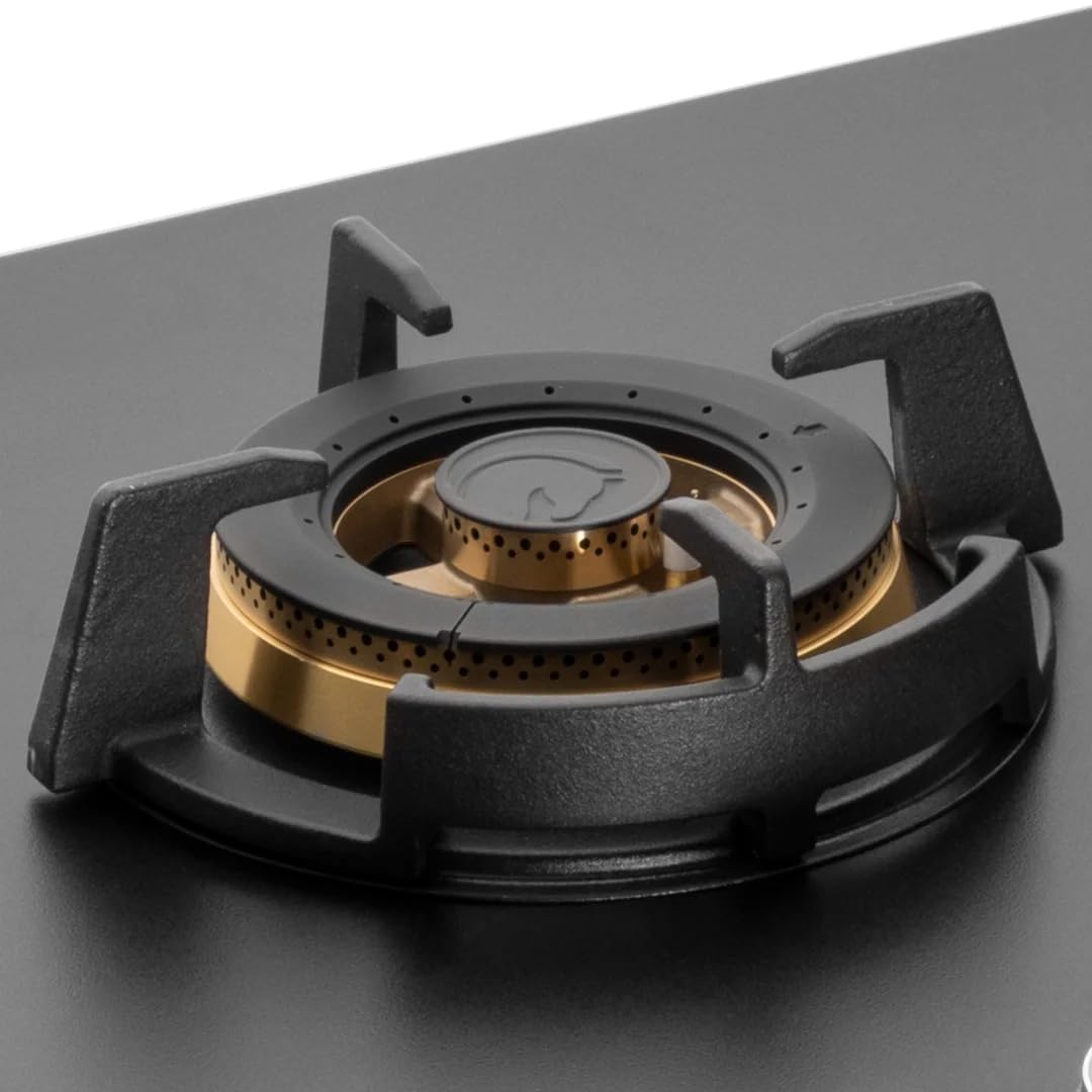 Kaff MSM 783X | Full Brass Burners | Flame Failure Device | Premium Frosted Black Glass With Decorative SS Moulded Strip