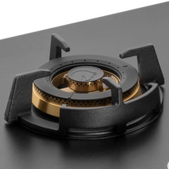 Kaff MSM 783X | Full Brass Burners | Flame Failure Device | Premium Frosted Black Glass With Decorative SS Moulded Strip