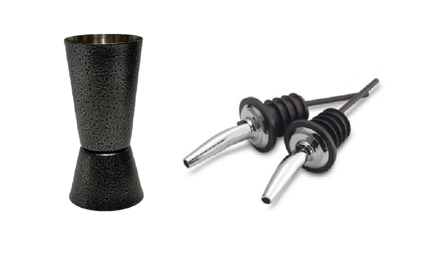 Dynore Stainless Steel 3 Pcs Min Bar Accessories Set-Antique Silver Tall 30/60 Peg Measure with 2 Wine Pourer for Bar/Restaurants