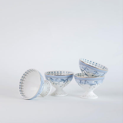 Magique by The Wishing Chair x ClayCraft : River of Flowers Dessert Cups Set of 4 | 160 ml Ceramic Ice Cream Bowls | Elegant Floral Cups for Ice Cream, Sorbet & Gelato | Dishwasher Safe