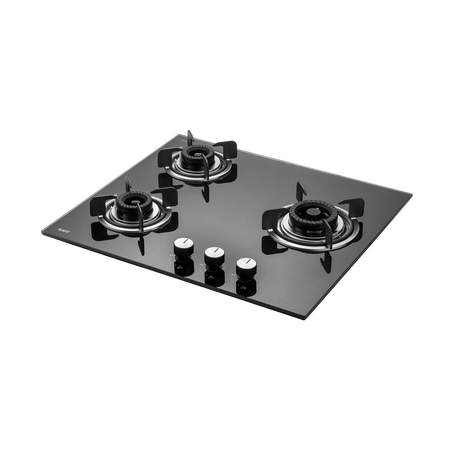 KAFF 3 Burners Built-in Hob/Hobtop For Modular kitchen -8 MM|Auto Electric Ignition Glass Top| Tornado Style Burner, Enamelled Matt Finish, Easy Grip Knobs, Toughened Glass (Black,60CM)