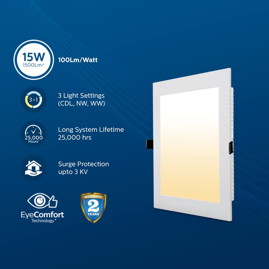 Philips Polycarbonate Ultra Glow 15-watt Square LED Downlighter