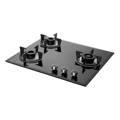 KAFF 3 Burners Built-in Hob & Hobtop For Modular kitchen -8 MM|Auto Electric Ignition Glass Top| Full Brass Burner| Enamelled Matt Finish, Easy Grip Knobs, Toughened Glass (Black,80CM) | FBB 603 |