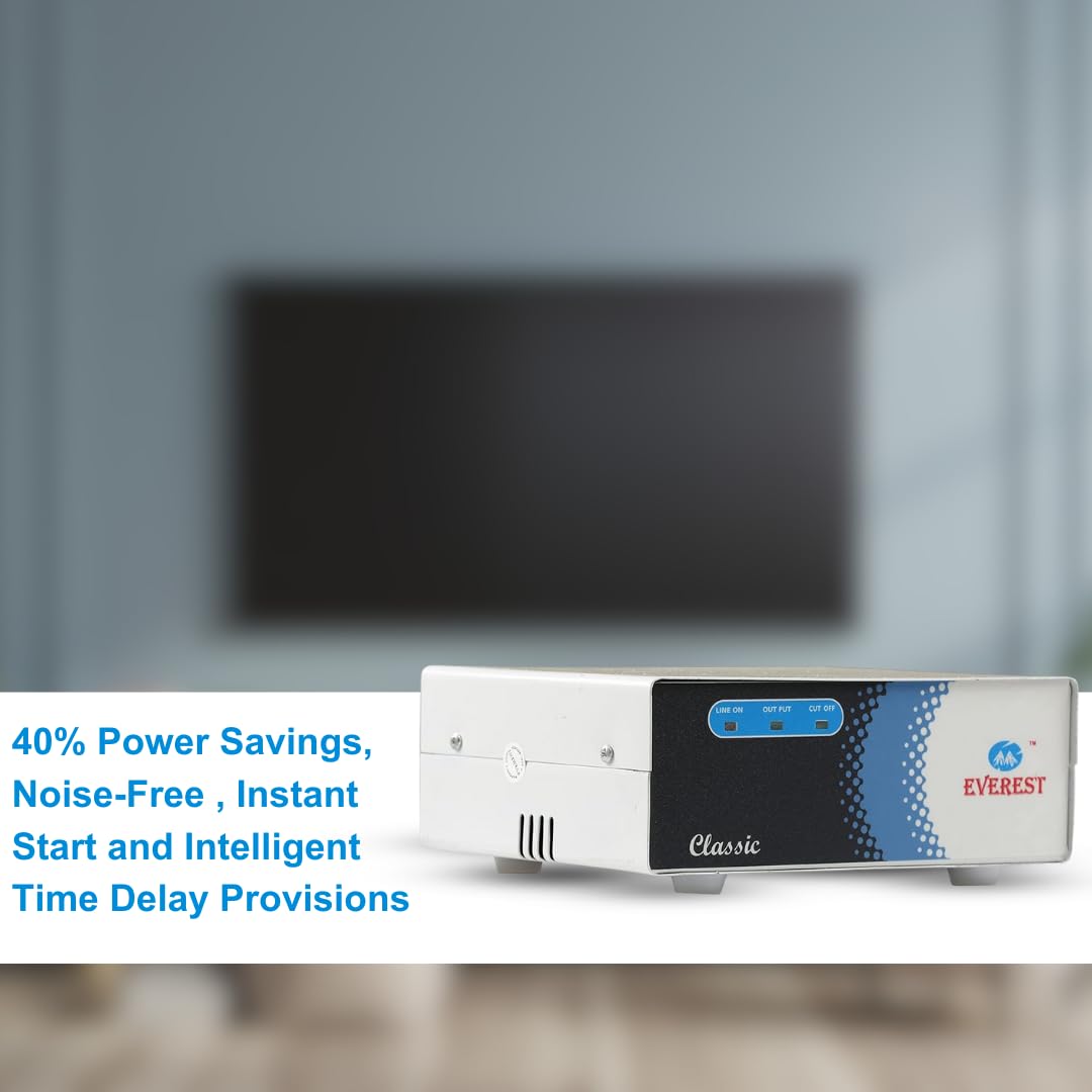 Everest ECC 100-N LED New Model Metal Body Voltage Stabilizer Used up to 72 Inches LED/Smart TV,Home Theater, Set Top Box, Blu-Ray Player (Working Range : 90 V to 290 V),White