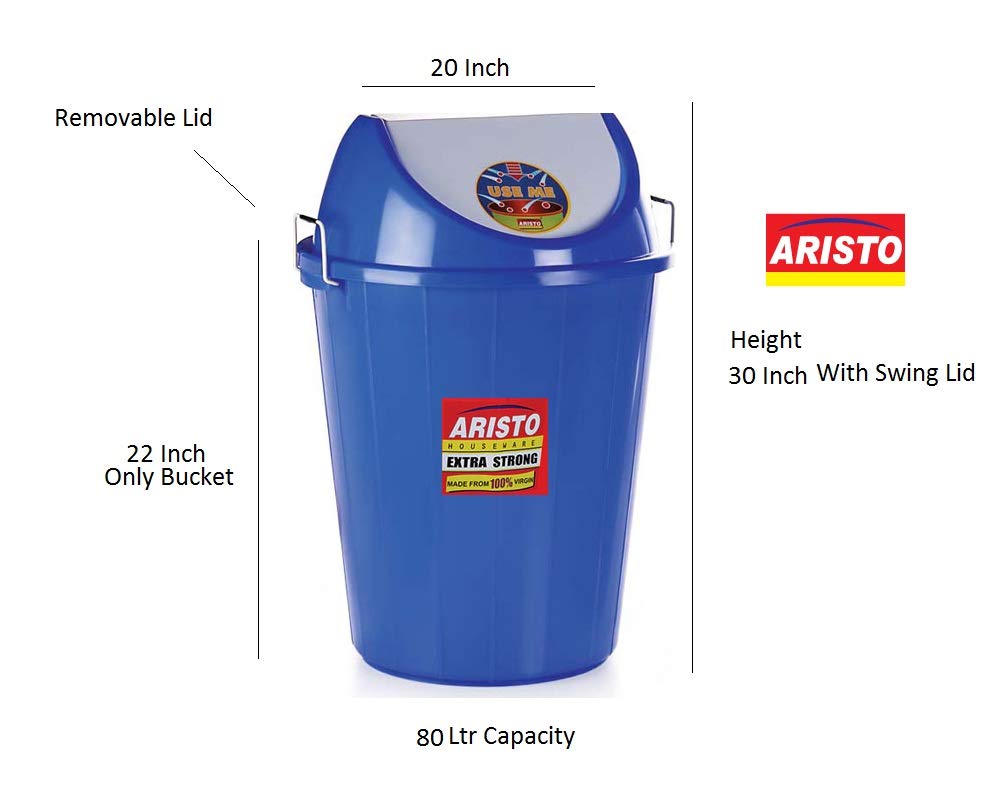 ARISTO Swing Lid Garbage Waste Dustbin 80 Ltr (Blue),Plastic