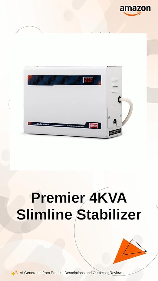 Premier 4KVA Slimline DB 4130 Air Conditioner Stabilizer - Up to 1.5 Ton | Double Boost Technology | Wide Working Range: 130V-280V | 12 Ampere | Digital Display | Advanced Protection, White
