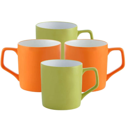 Clay Craft Fine Ceramic Solid Orange and Yellow Coffee Mugs Set of 4 Perfect for Your Modern Kitchen and for Gifting Purpose- Multi