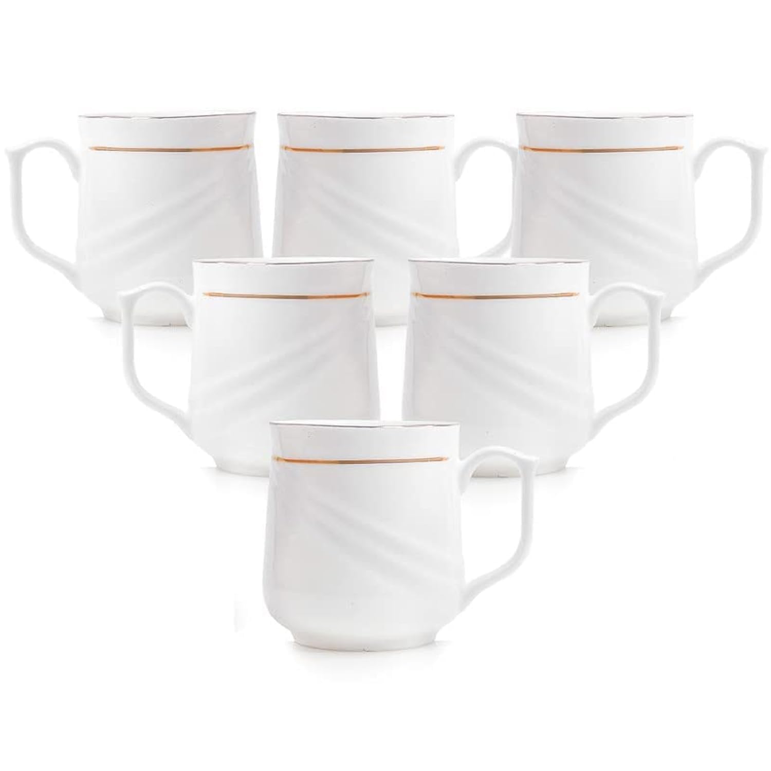 Clay Craft Ceramic 22K Gold Line Series Tea/Coffee Cup Set Special for Drink Tea, Coffee, White with Gold Line, Set of - 6 Pieces (New Lily - 200 ml), Ideal for Gifting, Perfect for Home and Office