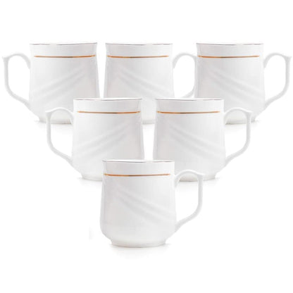 Clay Craft Ceramic 22K Gold Line Series Tea/Coffee Cup Set Special for Drink Tea, Coffee, White with Gold Line, Set of - 6 Pieces (New Lily - 200 ml), Ideal for Gifting, Perfect for Home and Office
