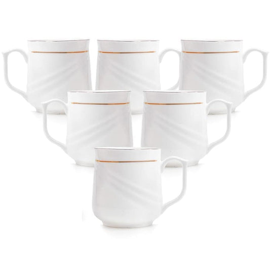 Clay Craft Ceramic 22K Gold Line Series Tea/Coffee Cup Set Special for Drink Tea, Coffee, White with Gold Line, Set of - 6 Pieces (New Lily - 200 ml), Ideal for Gifting, Perfect for Home and Office