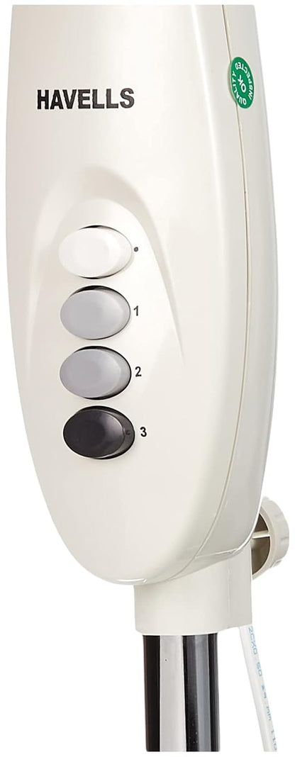 Havells 400mm Swing Pedestal Fan | 120 Ribs Guard Safety, Smooth Oscillation, Heavy Base For Stability, 3 Star | High Air Delivery, Aesthetic Design, Telescopic Arrangement | (Pack of 1, Off White)
