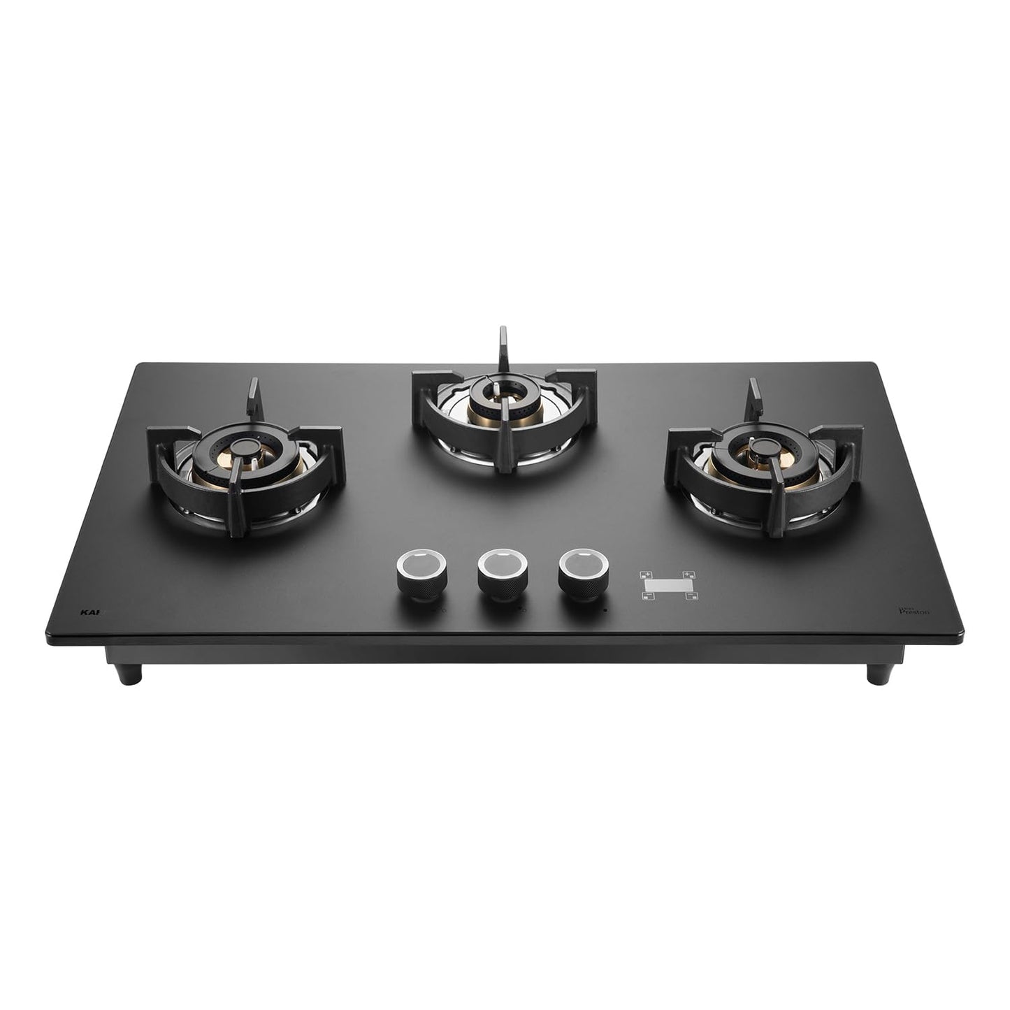 KAFF PRESTON PRS 783 Built-in Hob/Hobtop 3 Burners with Digital Timer, Auto Electric Ignition Glass Top, 78 CM, Full Brass Burners with Flame Failure Device, Metal Knobs (Black)