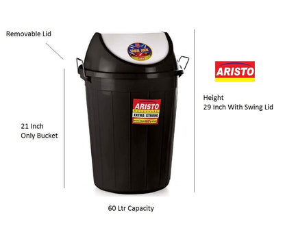ARISTO Plastic 60L Dustbin with Swing Lid, Blue