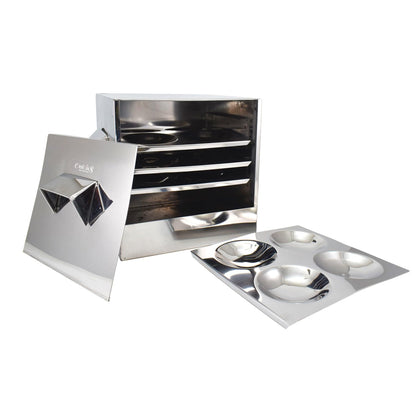 Onions Stainless Steel Cauka/Square/Cubic Idly cooker 4 plates with16 idli- Gas stove and Induction Stove Compactible, 1.5 liter, Silver