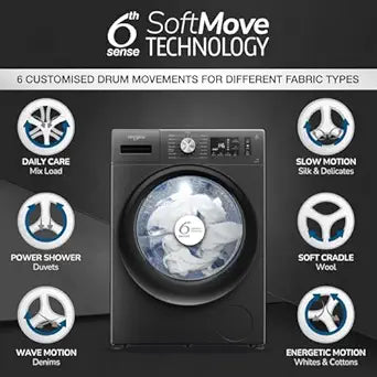 Whirlpool 7 Kg 5 Star Inverter Front Load Washing Machine with In-Built Heater (SUPREME CARE 7012 -E, Midnight Grey, 100+ Tough Stains, Steam Technology, 2025 Model)