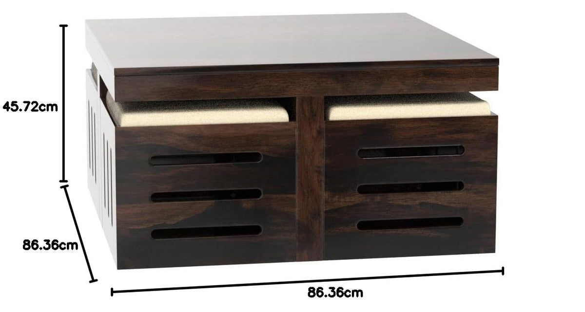Solid Sheesham Coffee Table 4 Seater with Four Stool for Living Room Center Coffee Table for Bedroom,Cafe, Home