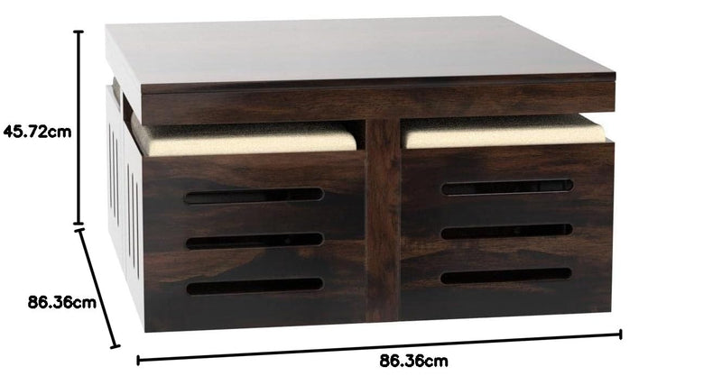 Solid Sheesham Coffee Table 4 Seater with Four Stool for Living Room Center Coffee Table for Bedroom,Cafe, Home