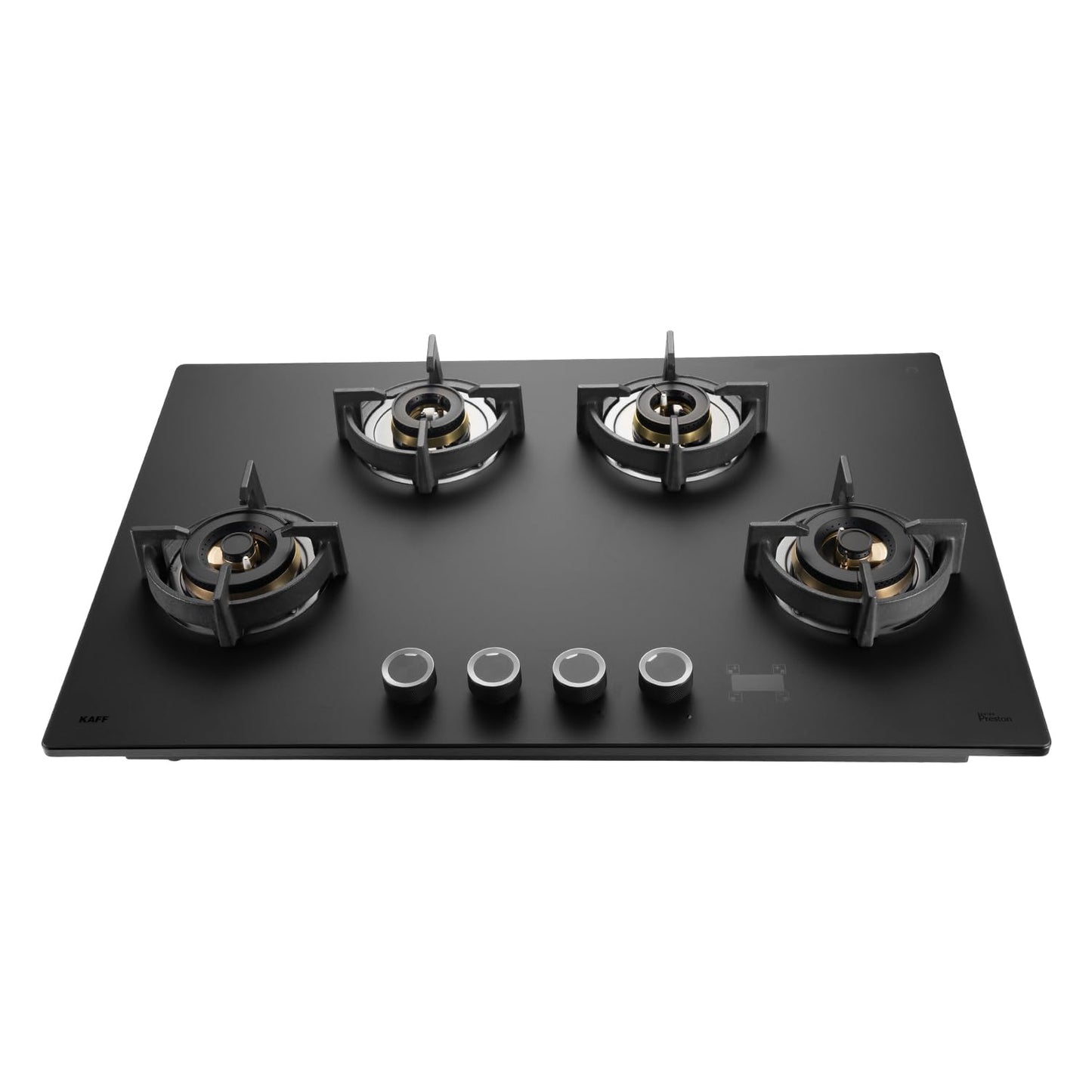KAFF | PRESTON |80CM 4 Burners Open Built-In Hob & Hobtop With Digital Timer | 8Mm Premium Frosted Black Glass | Powerful Brass Burners With Full Flame Failure Device | Enamelled Matt Finish | PRS804