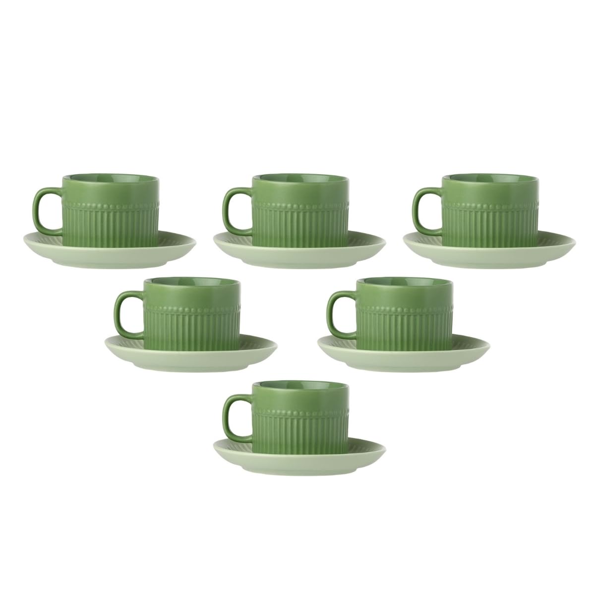 Clay Craft Fine Ceramic Crimson Green Cups & Saucer, Set of 12, Cups for Tea & Coffee, Gift Set, Elegant Design for Home and Kitchen and Can Be Gifted to Your Loved Ones On Any Occassions