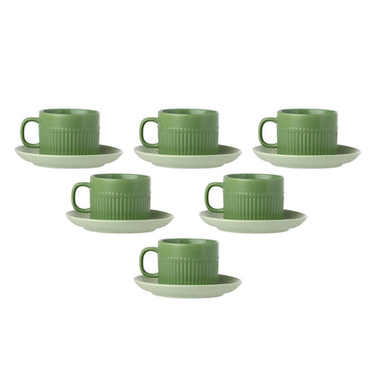 Clay Craft Fine Ceramic Crimson Green Cups & Saucer, Set of 12, Cups for Tea & Coffee, Gift Set, Elegant Design for Home and Kitchen and Can Be Gifted to Your Loved Ones On Any Occassions