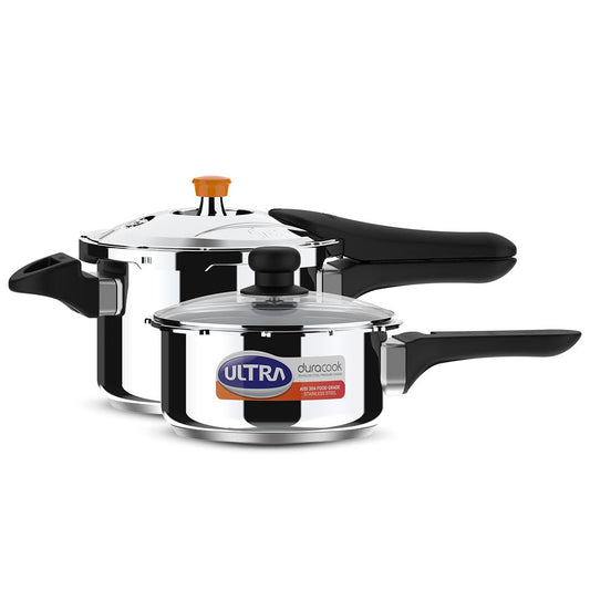 Ultra Duracook Mini Celebrations pack of 2L & 3L Pressure cooker,Gifting,SS304 FoodGrade,Interchangeable Lids,Frothcollector,Induction,3 Layer Composite Base,solid Bakelite handles,ISI,10Y Warranty