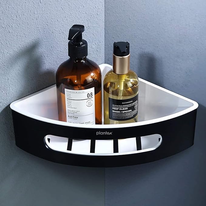 Plantex Corner Shelf for Bathroom/304 Grade Stainless Steel with ABS Shelf for Wall/Bathroom Organizer/Bathroom Accessories - Pack of 2 (9 x 9 Inch, Black and White)-4