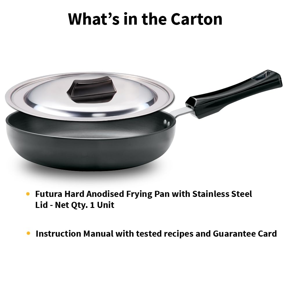 Hawkins Futura 20 cm Frying Pan, Hard Anodised Fry Pan with Stainless Steel Lid, Small Frying Pan, Black (AF20S)