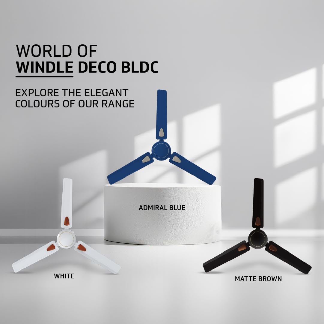 V-Guard Windle Deco BLDC Ceiling Fan for Home | BEE 5 Star Rating | Remote Control | 380 RPM | 1.2 meters | 2-Year Coverage | White