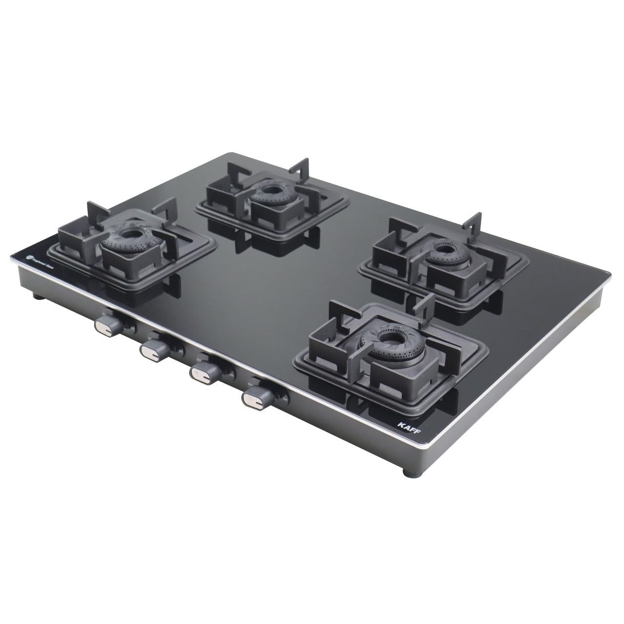 KAFF Cooktop 4 Burners 69 CM, Black Coated Brass Burners With Auto Electric Ignition, Slim Line Design, Decorative SS Moulded Strip on All Sides for Edge Protection Black | CTQ694BAI