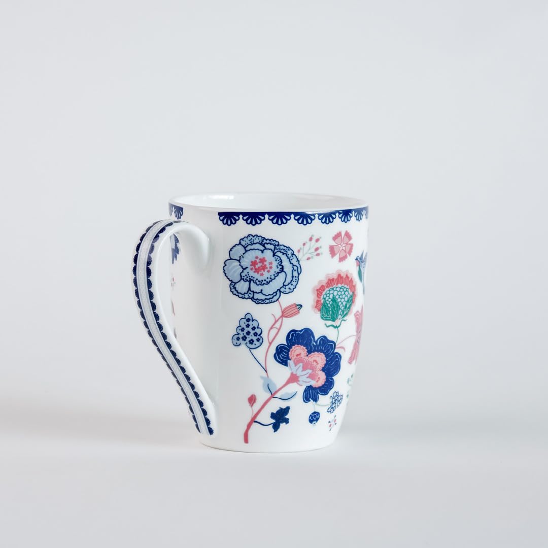 Magique by The Wishing Chair x ClayCraft : Forest Jahanara Ceramic Coffee Mug 300ml | Fine China Milk Tea Cup | Elegant Floral Mug for Home Office Gifting | Microwave & Dishwasher Safe