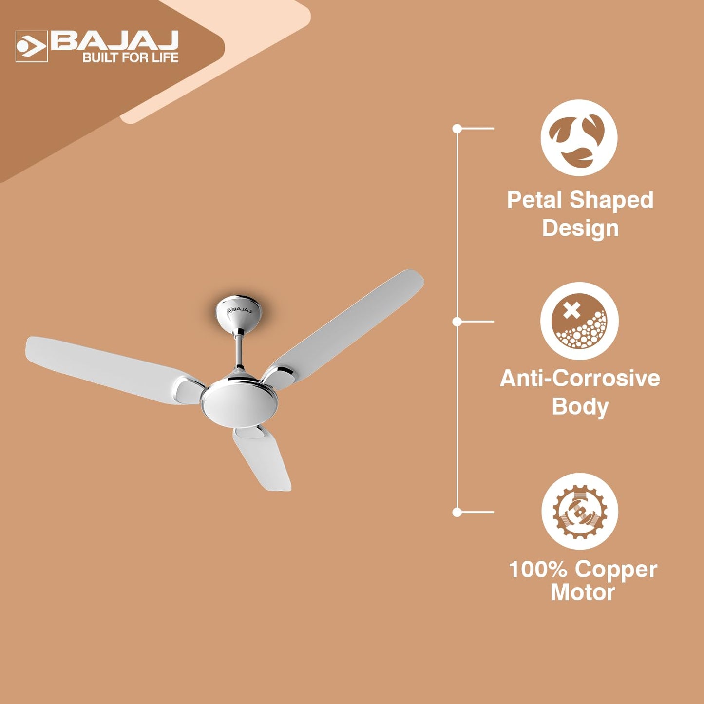 BAJAJ Trendy EE 1200 Mm Ceiling Fan | Energy Efficient With BEE 1-Star Rated | 2 Years Warranty【Snowy White 】