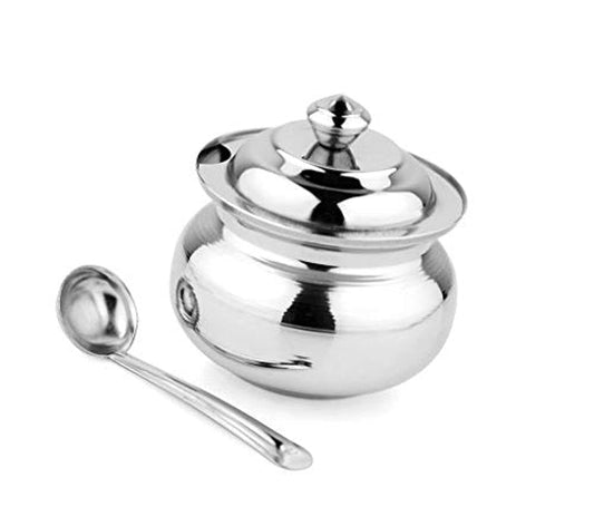 KC Stainless Steel Ghee Pot/Jar With Spoon- 300Ml, 1 Piece, Silver